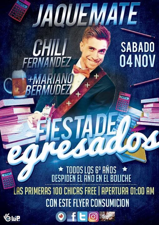 JaqueMateDisco's tweet photo. Retweet y participas en el sorteo de entradas para este sábado #Chili + #MarianoBermudez + #FiestaDeEgresados https://t.co/n4bttuRODu