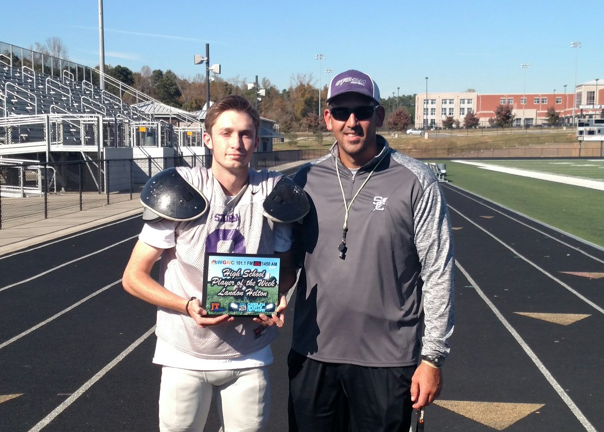 csncharlotte's tweet photo. Congratulations  @Landon_H3lton9 of @StuartCramerFB. The @JTPlaques Gaston County HS FB Player of Week! @SWCramerStorm @Storm_CoachMac https://t.co/SKmLjPaAKe
