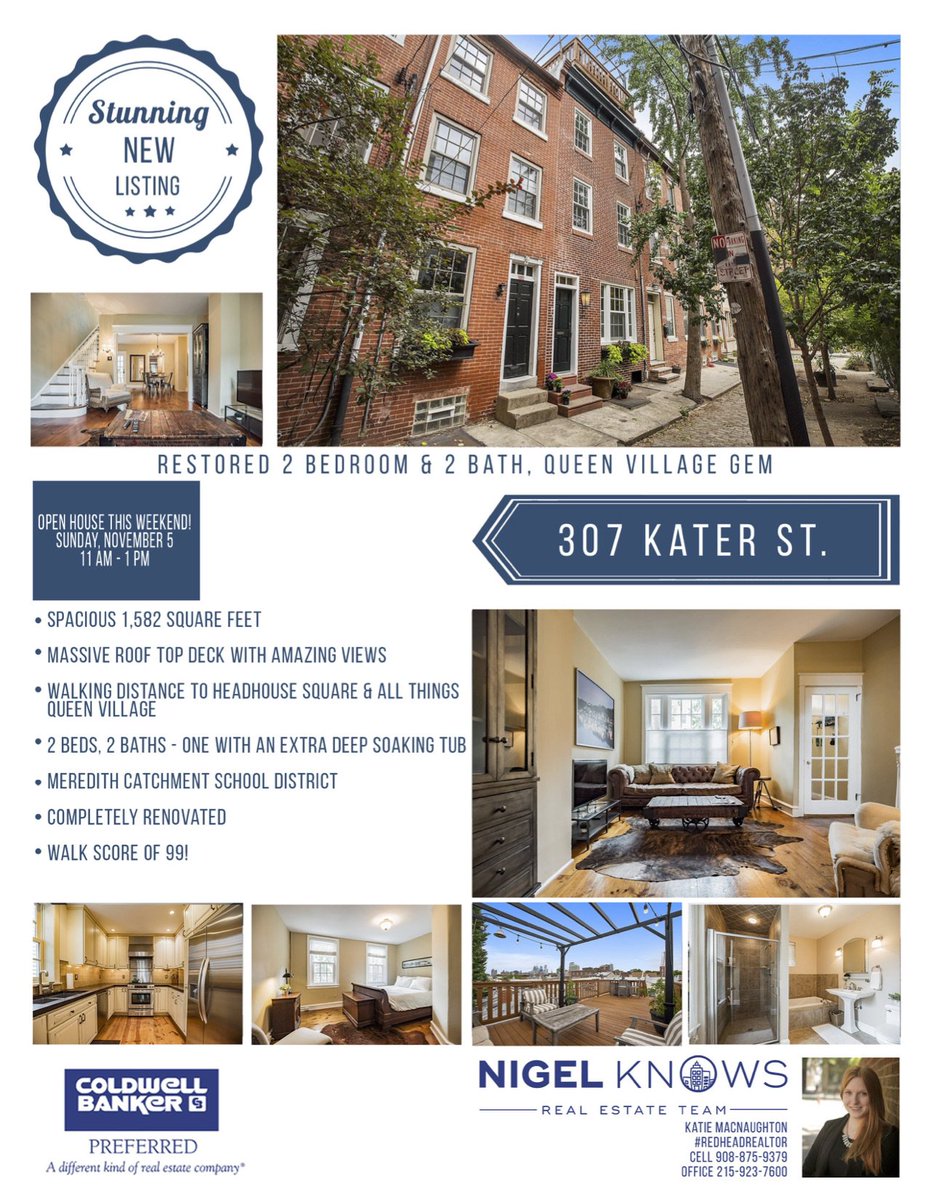 Redheadrealtor1's tweet photo. Open House this Sunday(11/5) from 11-1 at 307 Kater Street: 2 Bd, 2 Bths & a roof deck. #Redheadrealtor #Queenvillage #openhouse #Philly https://t.co/skqolFBRGW