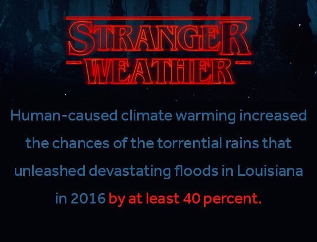 ClimateCentral's tweet photo. Climate change played a role in torrential rains that drenched Louisiana in 2016 https://t.co/bgSq6sV6ks #StrangerWeather #StrangerThings https://t.co/zqTthXyzkm