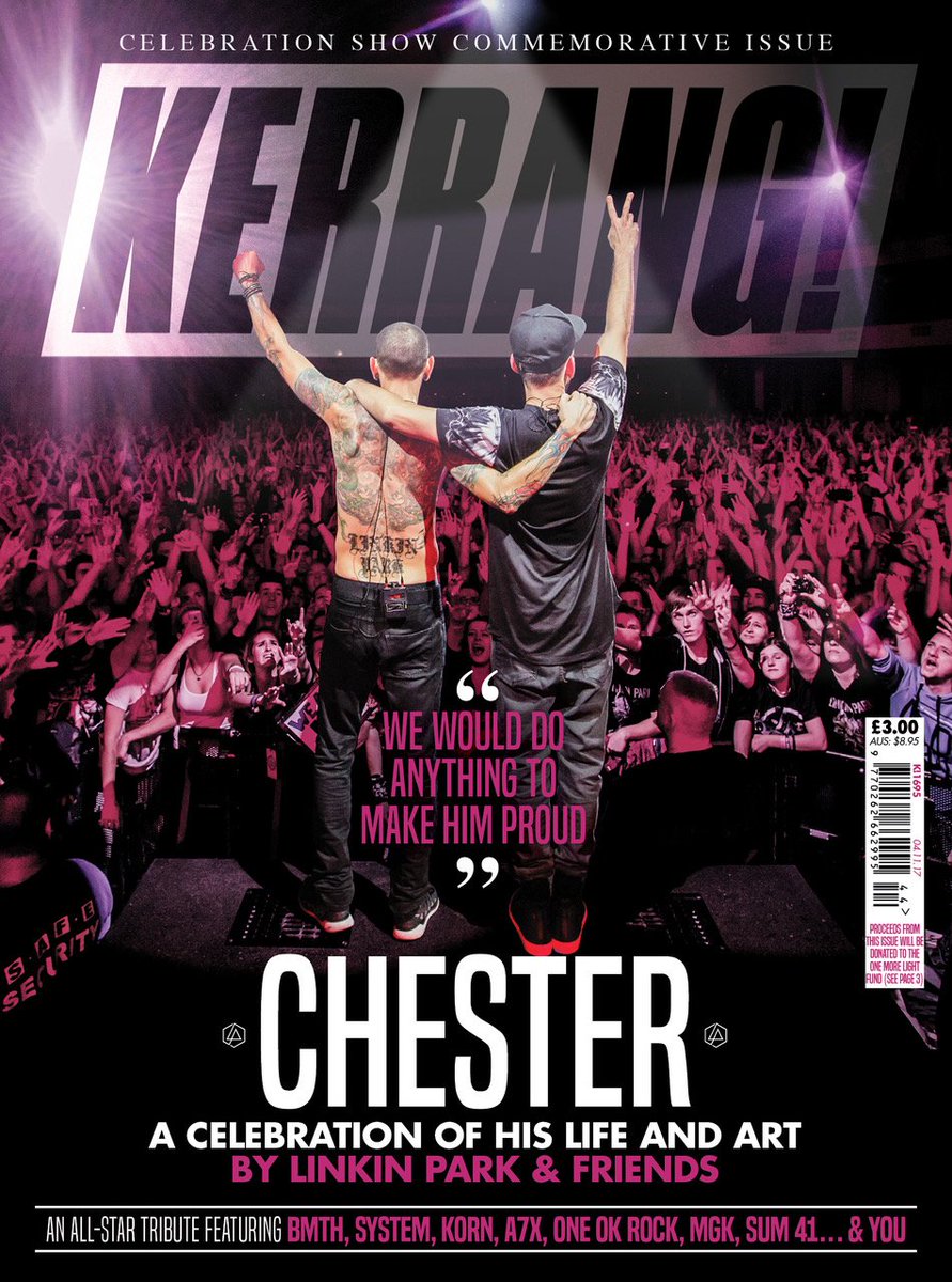 linkinpark's tweet photo. A new @KerrangMagazine is out tomorrow celebrating the life of @ChesterBe. A portion of sales benefit the OML Fund: https://t.co/60j1DOS1QN https://t.co/Bvc4bRqwpw