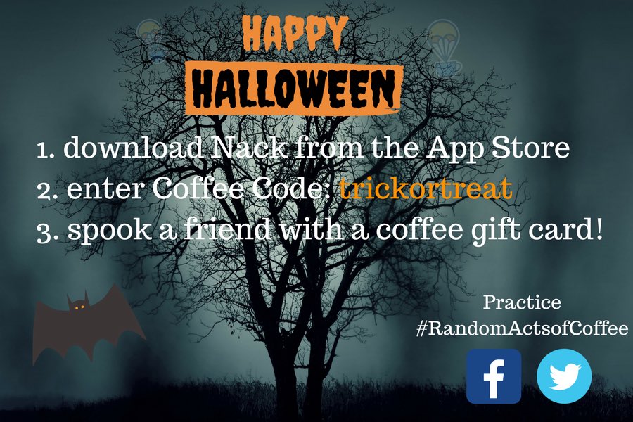Nackforkindness's tweet photo. 👻🎃🤡 Enter the coffee code below and receive 2 ☕️’s..one for you and another to share! available only while supplies last #RandomActsofCoffee https://t.co/0VgljgIgAP