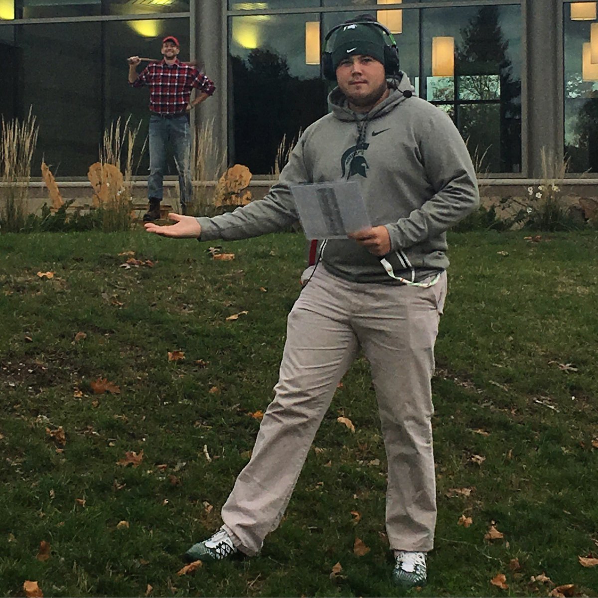 MSU_WGolf's tweet photo. Clubhouse favorite: Coach D and Paul Bunyan! @DantonioMark @MSU_Football https://t.co/1S4ugPj2KL