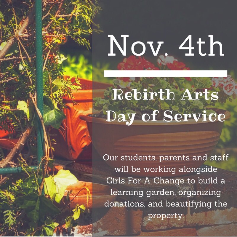 RebirthArts's tweet photo. This Saturday we are fulfilling purpose! We will have our first Rebirth Arts Day of Service … we’re helping @girlsforachange build their learning garden. 💚💙 #CommunityService #KingdomAssignment #ministry #iRebirth #JoinTheMovement #RVA #GiveGodGlory https://t.co/kalq3MdBw2