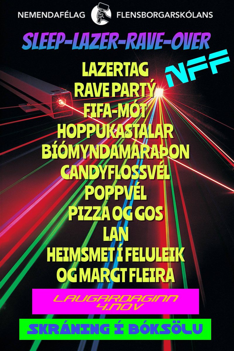 ATH ATH ATH

RT LEIKUR DAUÐANS😍

SLEEP-LAZER-RAVE-OVER NFF 

DREGIÐ VERÐUR FÖSTUDAGINN!

Stay classy Flensborg xxx