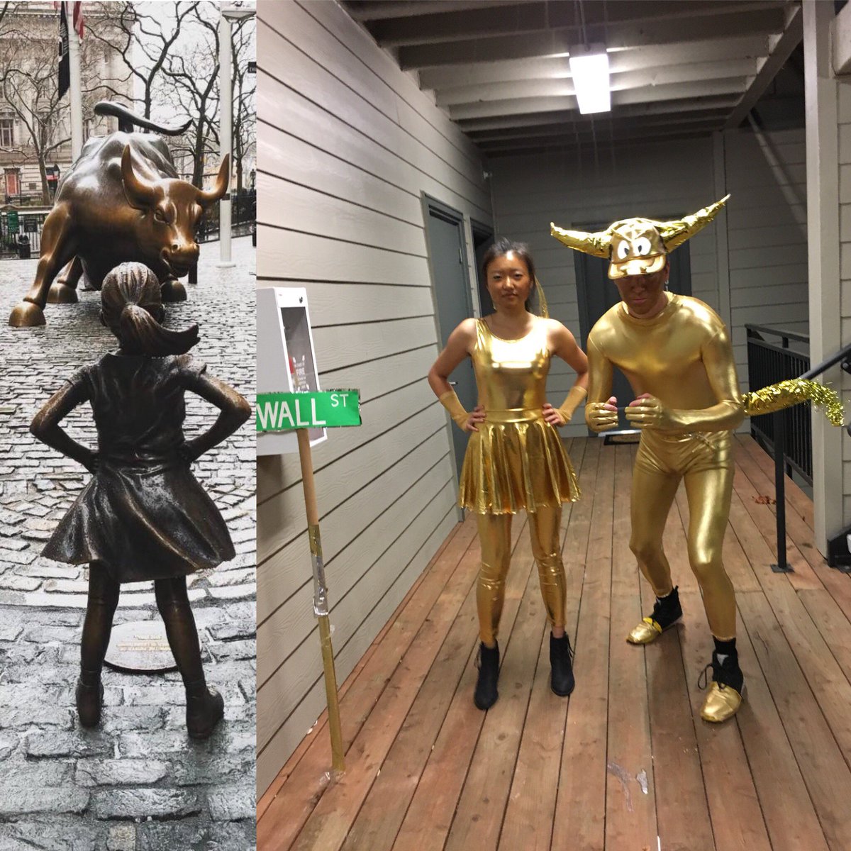 AlanHaagen's tweet photo. Why is she trying to get in the way of this bull market? Happy Halloween! #chargingbull #defiantgirl https://t.co/givFRlqLxJ