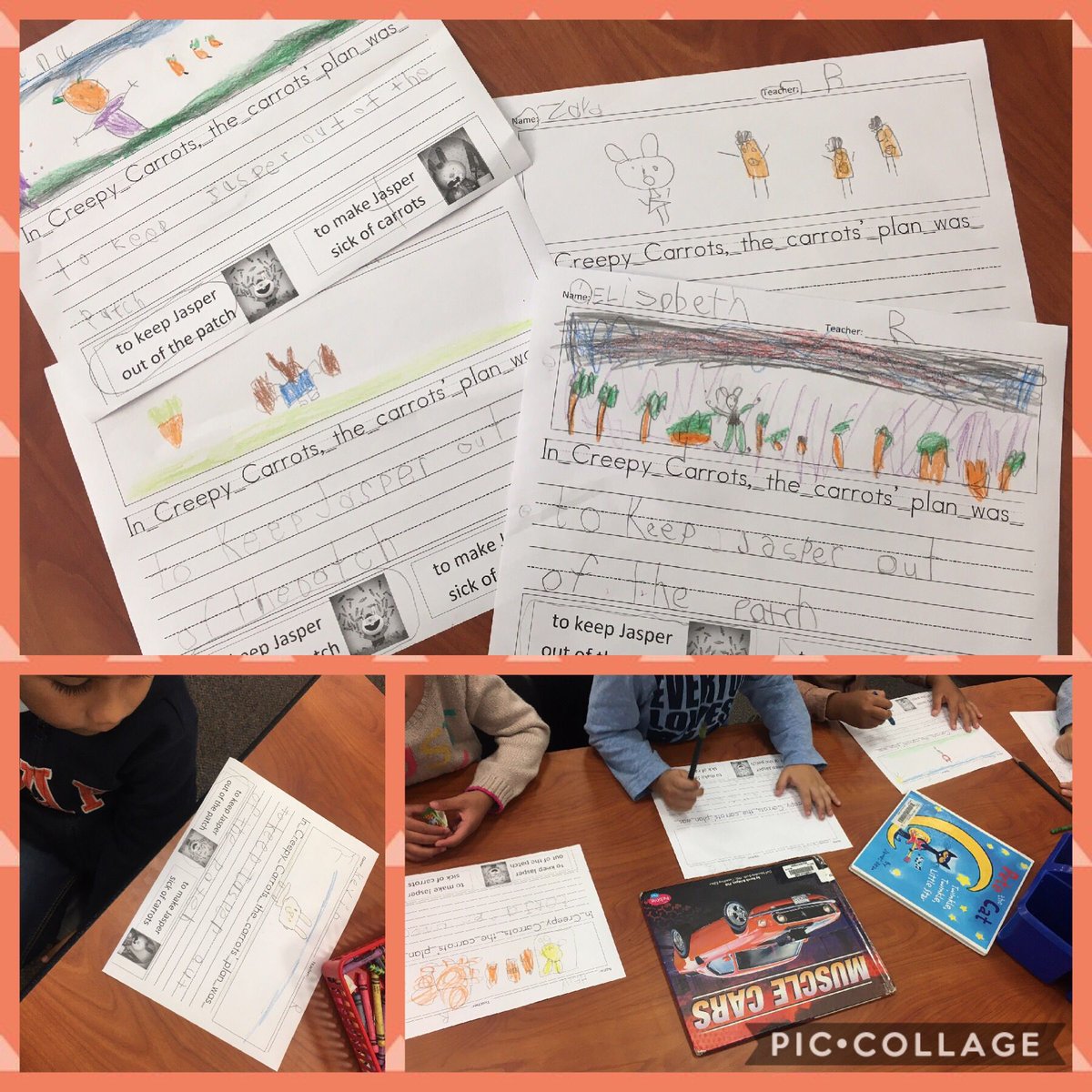 DoloFrost's tweet photo. Love when @e1mccann and I create Kindergarten #collaboration lessons! @aaronreynolds #CreepyCarrots 🥕@CASCougars @reidychristine https://t.co/lYyfnjCUOE