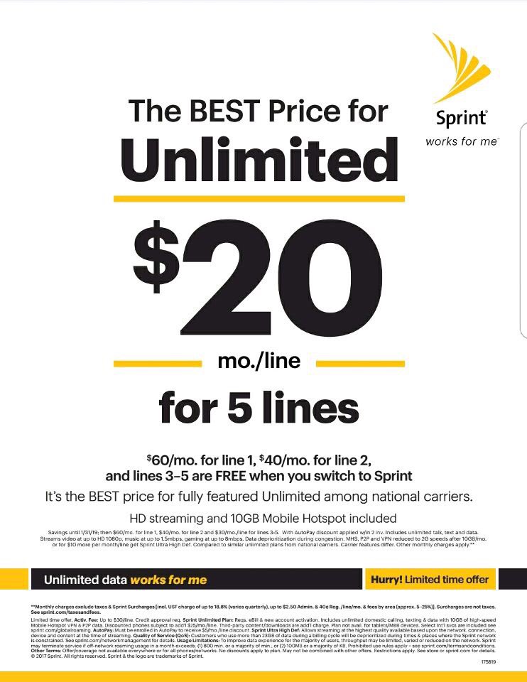 #Sprint has the best deal ever, 5 lines unlimited everything for $100!! <a href="/RealDTrump2k16/">TheRealDonaldTrump</a> couldn’t even negotiate a better deal! #ArtOfTheDeal