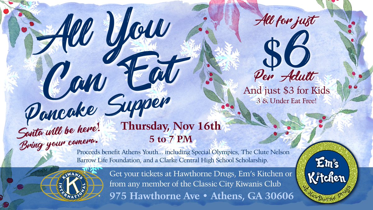EmsKitchenATH's tweet photo. $6 for adults, $3 for kids (3 &amp; under eat free)! November 16th! Get your tickets now! https://t.co/uddy7RRLZ2