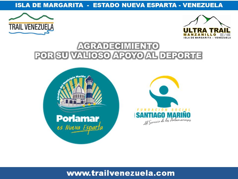 TrailVenezuela's tweet photo. AGRADECIMIENTO ESPECIAL @fsantiagomarino @leynysmalave @alcaldiamarino  por su  apoyo al Deporte en la Isla de Mgta #ultratrailmanzanillo https://t.co/HMxUnMUpNM