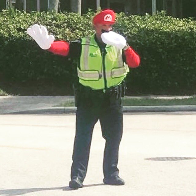 PPinesPD's tweet photo. Officer Leboeuf thanks all motorists for obeying the speed limit, yielding to pedestrians, and for not throwing any turtle shells at him. 🎃 https://t.co/b7MDOcCEWJ