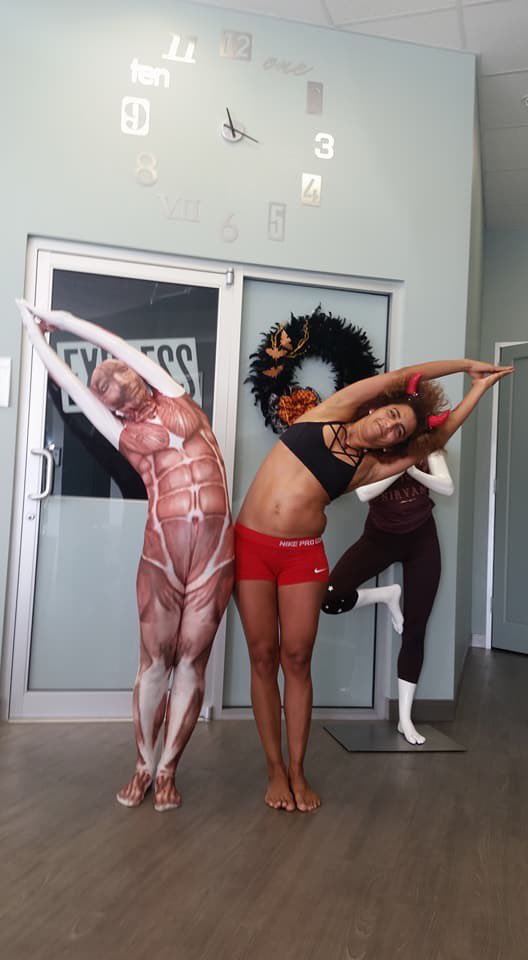 ExpressHotYoga's tweet photo. #happyhalloween from EHY! Shout out to Elizabeth (devil)and Tanja post #Hot90
#halfmoonpose #expresshotyogatx #bestyogainthewoodlands https://t.co/sZUGpnAFSx
