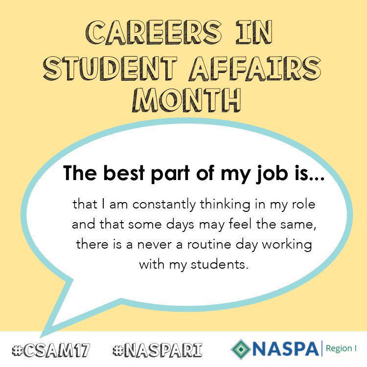 NASPA_R1's tweet photo. Who else is energized by the ever-changing work day? #CSAM17 https://t.co/jdMTHYbQuW