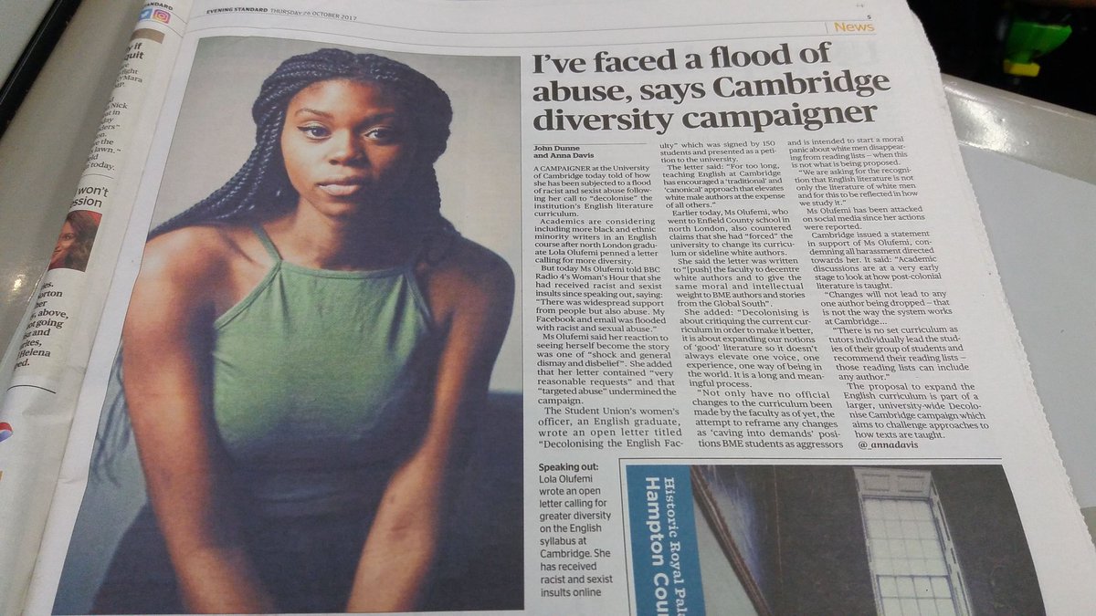 DARChannel's tweet photo. @lolaolufemi admirably wrote to #UniversityofCambridge to #decolinise its literature curriculum resulting in receiving abuse online.Shameful https://t.co/peoJVSHC6C