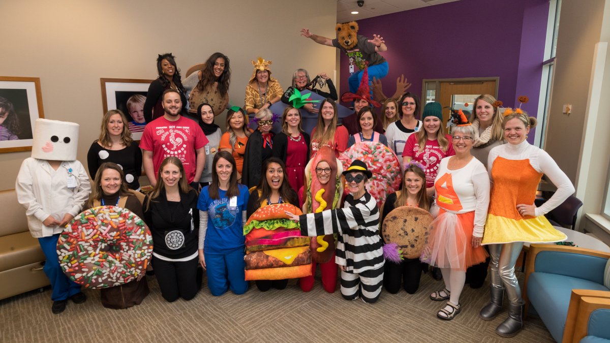 childrensmn's tweet photo. Happy Halloween from the Children’s Minnesota Cancer and Blood Disorders program staff! #HappyHalloween https://t.co/aj158nAS1C