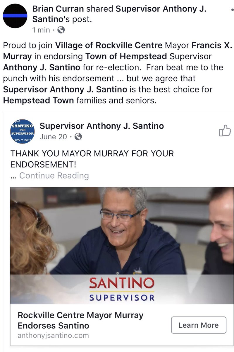 Big support for my <a href="/HempsteadTown/">Town of Hempstead</a> Supervisor re-election campaign in <a href="/VillageRVC/">Village of RVC</a> w both Mayor Murray &amp; <a href="/BrianCurranNY/">Brian Curran</a> on #TeamSantino