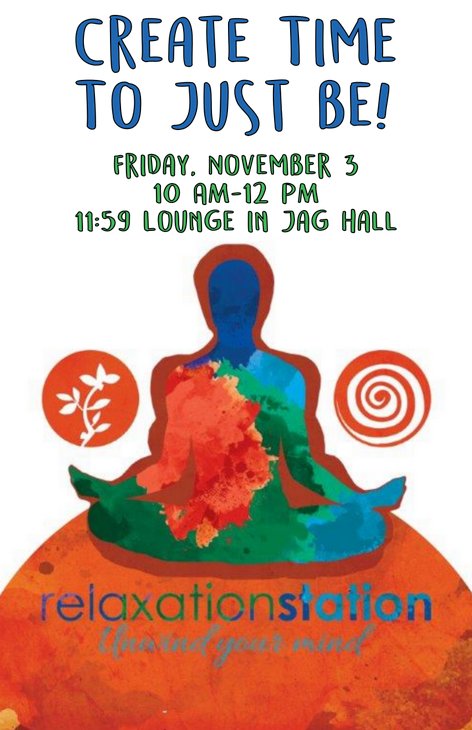 UHVJagsForLife's tweet photo. Jags join us in the 11:59 Lounge on Friday morning for Relaxation Station from 10am-12pm! #jagsforlife #jaxnation https://t.co/6DZzFFKeNu