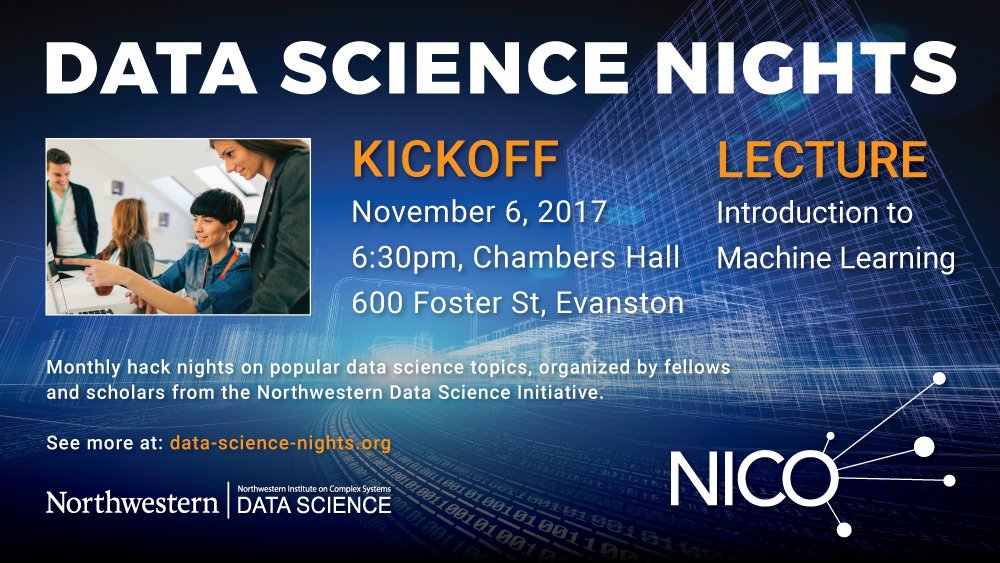 NICOatNU's tweet photo. Are you an aspiring, beginning, or advanced data scientist? Come to #DataScience Nights. Kickoff: Nov 6 at 6:30pm https://t.co/O87ODVNd9Z https://t.co/SZNgQLkC11