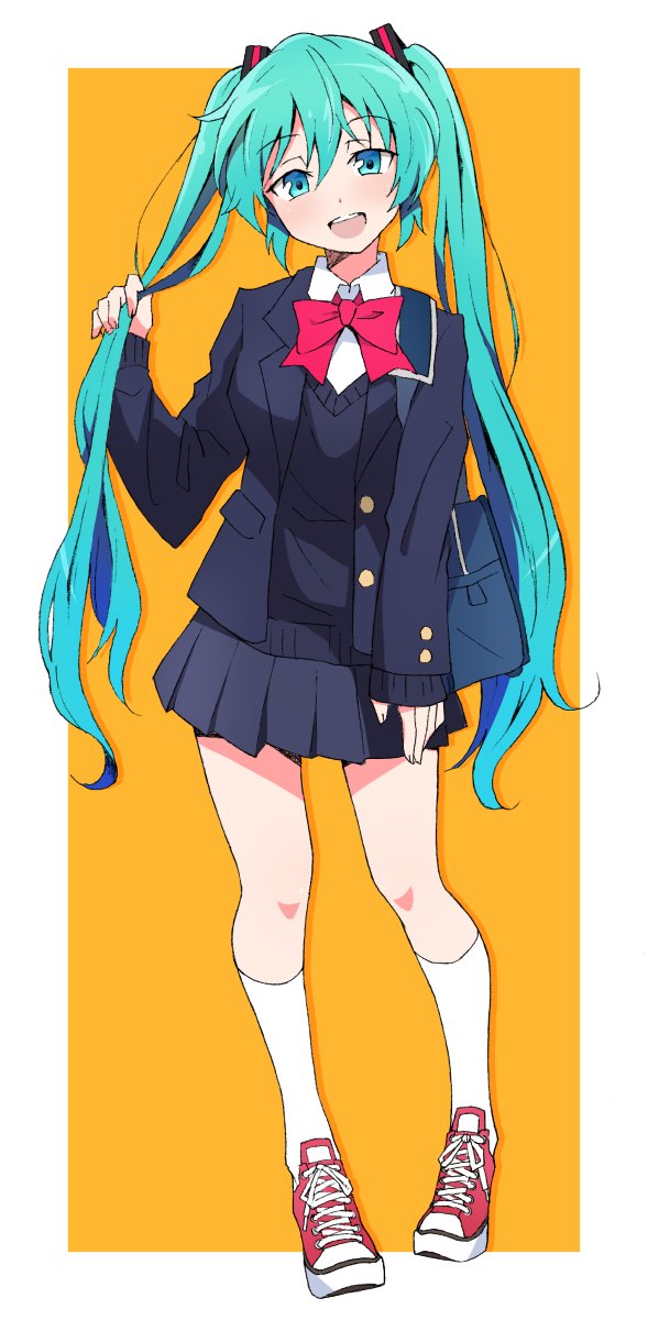 hatsune miku 1girl solo twintails long hair skirt school uniform socks  illustration images