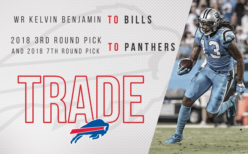 BuffaloBills's tweet photo. 🚨 TRADE ALERT 🚨

We've agreed to acquire WR Kelvin Benjamin from the Panthers for our 2018 3rd and 7th round picks. #GoBills https://t.co/wXqy4Ukr9b