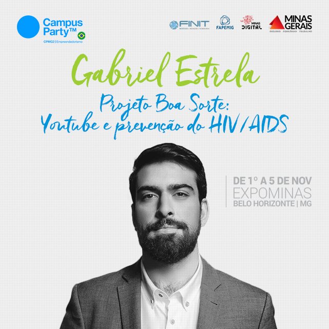 CampusPartyBRA's tweet image. Gabriel contará sua experiência ao trabalhar infos de HIV e Aids e promover o acolhimento de jovens através da internet. #CPMG2 #Finit2017 👏