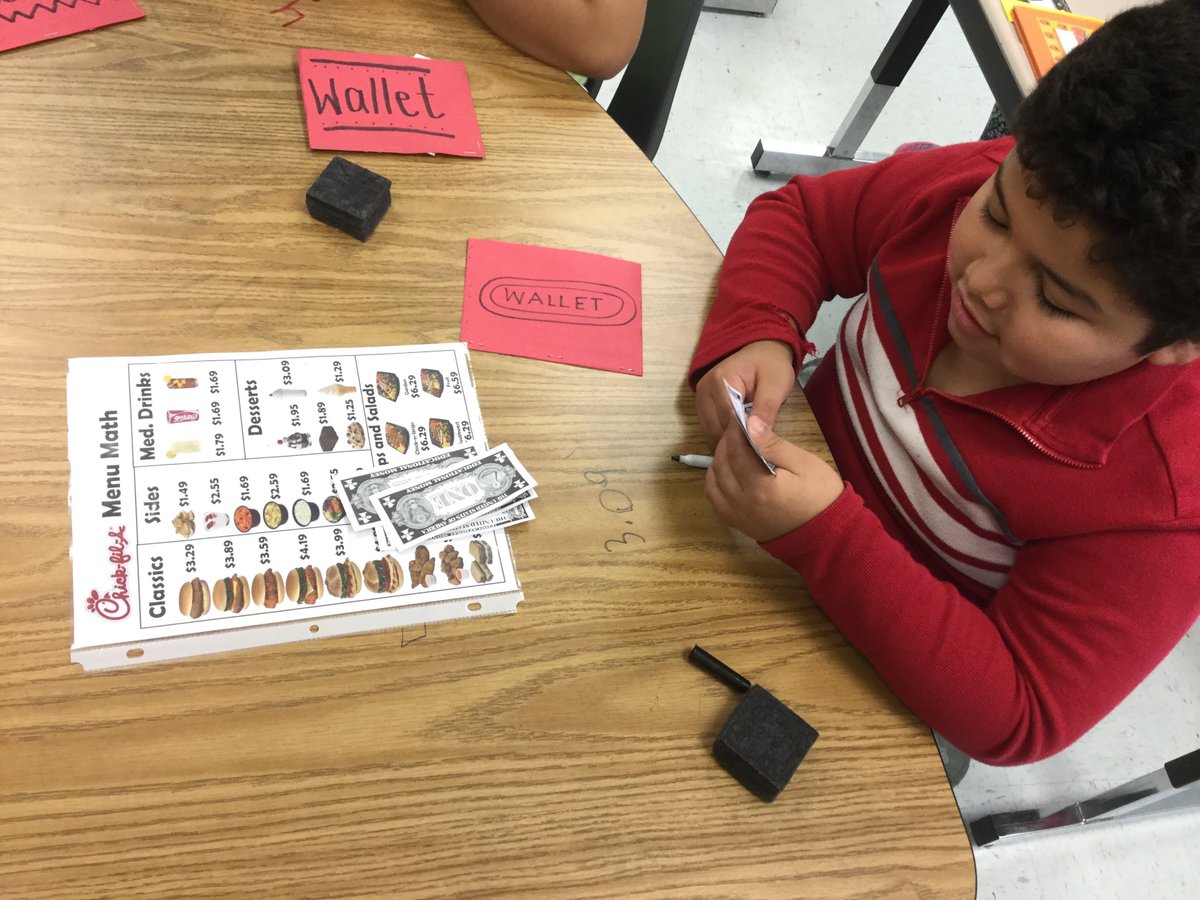 Ms_Sarah_Leo's tweet photo. Who doesn't love "buying" food from Chik-Fil-A and figuring out the change! #Thriving3rdGrade #RoadRunnersDerserveIt #RRD18 https://t.co/zYYzzqDurX