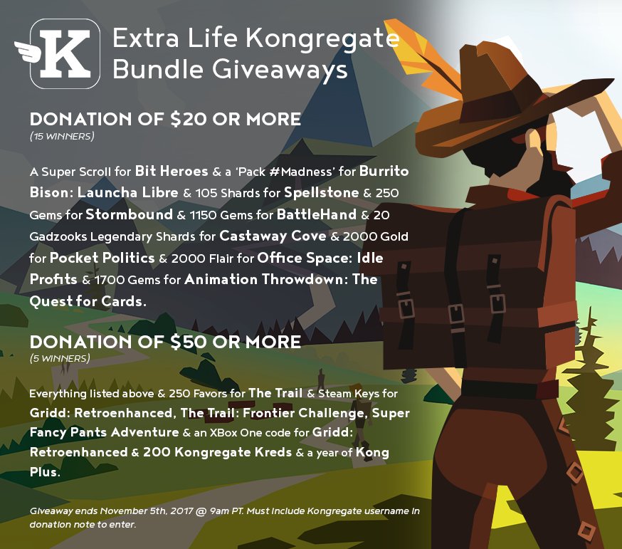 TheTrailGame's tweet photo. Donate to @kongregate's Extra Life fundraiser and you could win treats for The Trail mobile and steam! Details at https://t.co/5mjKOqwNSI https://t.co/M6GVBwpdsm