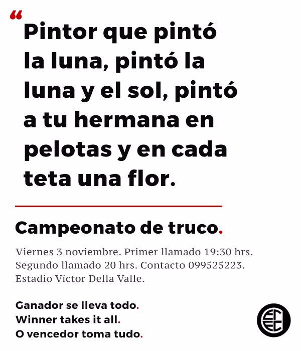 Rejunteoficial's tweet photo. Vení este viernes a jugar al truco, aprender inglés y ponerte poético.

19:30 en el Della Valle. $500 la pareja. Gana y llévate todo https://t.co/9u2xBiiK3g