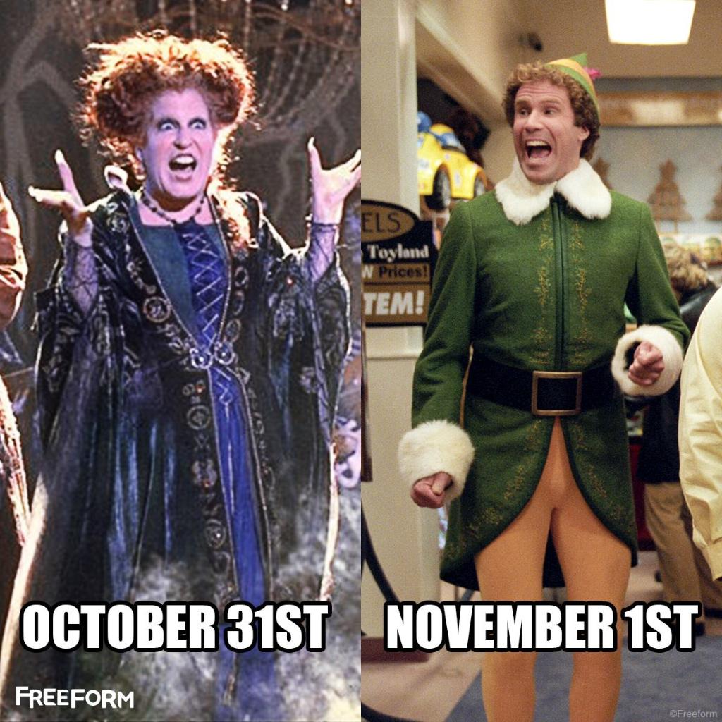 25Days's tweet photo. October 31st vs. November 1st. #25DaysOfChristmas https://t.co/Ti7Q7PvKa2