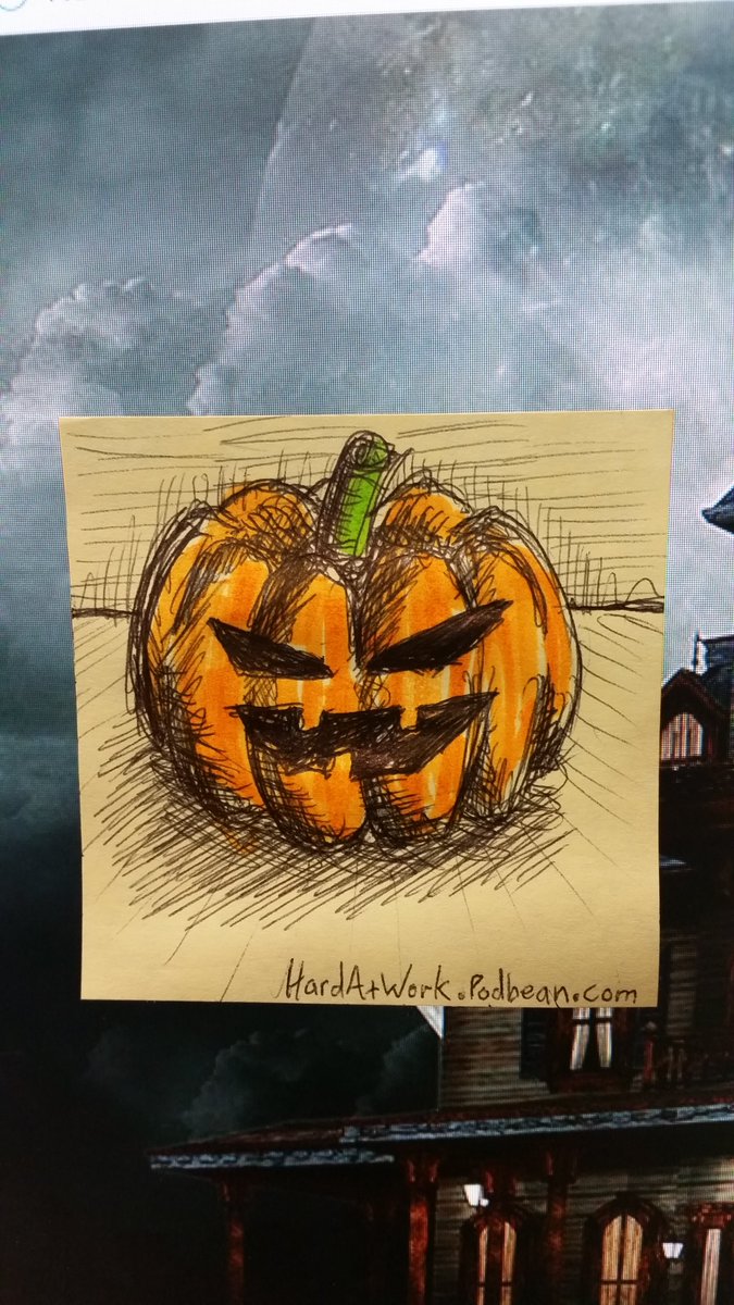 HardAtWorkNick's tweet photo. #HAWStickyNote of the day: ...It's a pumpkin. #HappyHalloween @HardAtWorkShow https://t.co/URNfTU7cNd