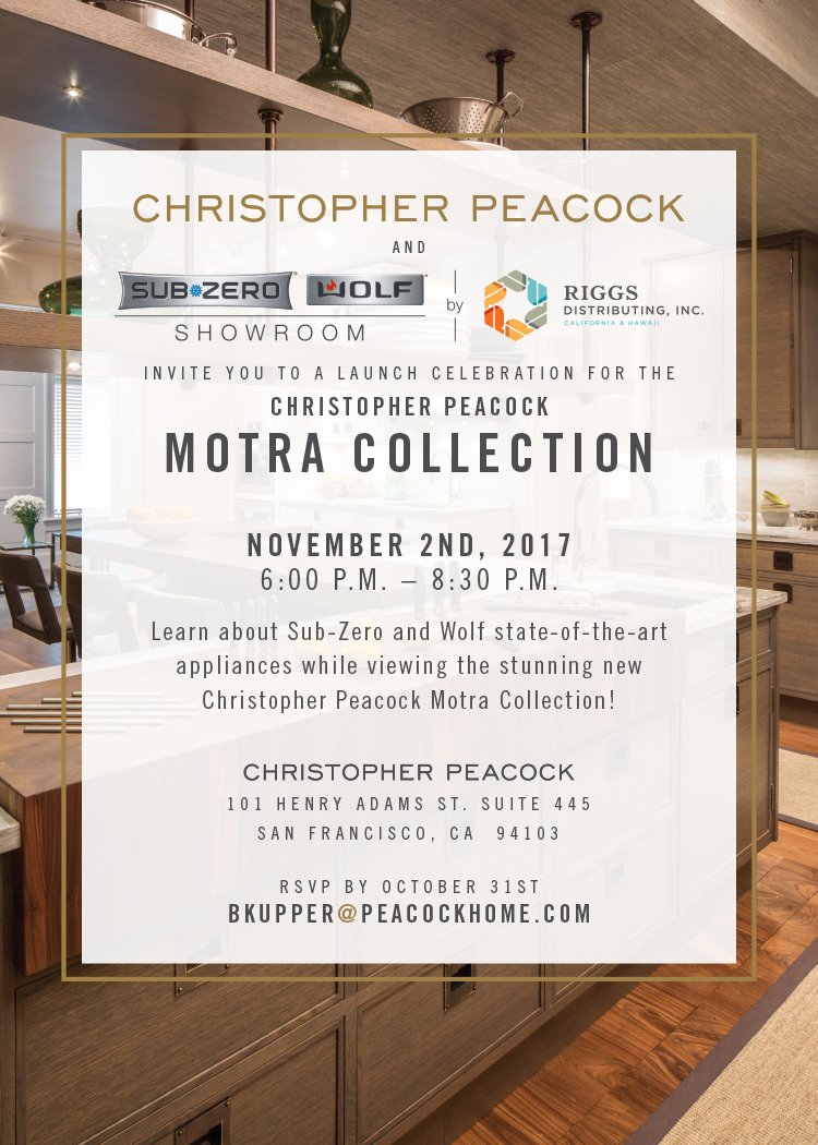 ASIDCAPen's tweet photo. Last day to RSVP to the exciting Launch Celebration, @ChristoperPeacock Motra Collection with @SF_Subzerowolf  RSVP: Bkupper@Peacockhome.com https://t.co/qrkhVmDJIV