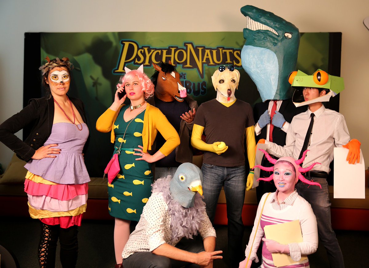 DoubleFine's tweet photo. A closer look at the Double Action Bojack Horseman Halloween Gang https://t.co/rVL188yQJP