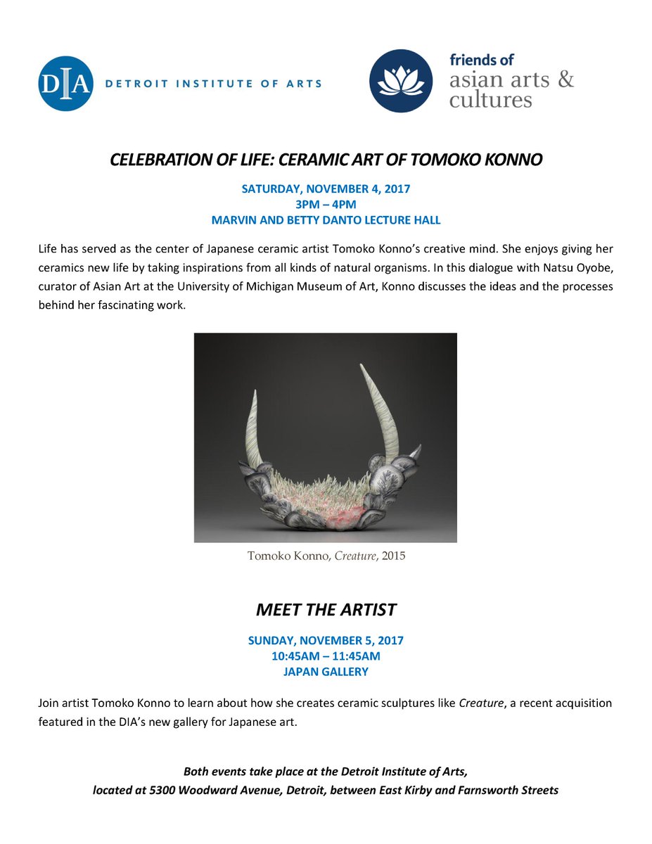 onishigallery's tweet photo. Represented artist, Tomoko Konno, will be having talks at Detroit Institute of Arts this weekend. Full brochure- https://t.co/cj7NWRiUYZ https://t.co/FDpCOqflIf