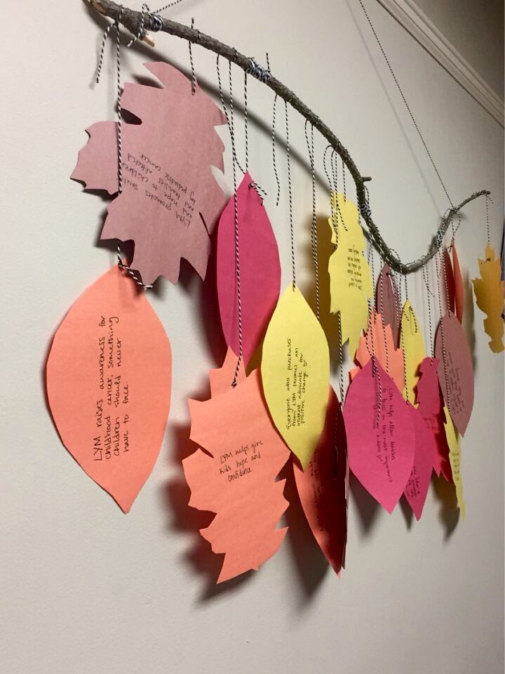 KSULYM_Crew's tweet photo. Each member of our crew wrote why we are falling for Love Your Melon on leaves and made it into a tapestry #FallForLYM https://t.co/ASrLVNvOAV