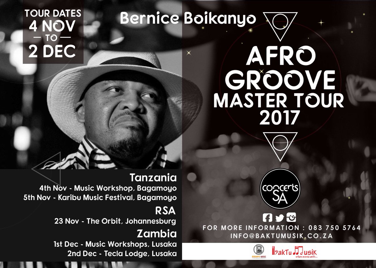 BakTuMusik's tweet photo. Counting days... @BerniceBoikanyo's #AfroGrooveMasterTour2017 heads to Tanzania this weekend. @ConcertsSA @HamptonsJazzBW @tumzapg https://t.co/VLFuc6mjzI