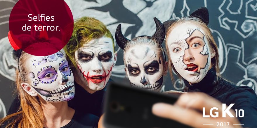 LGuruguay's tweet photo. ¿Te tomaste Halloween en serio? Nuestro modelo LG K10 2017 es perfecto para que saques las mejores selfies. 👻#Halloween2017 https://t.co/9pmupS1V9a