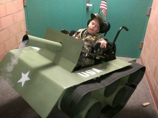 CloydRivers's tweet image. "My 6 year old is in a wheelchair, so for Halloween I made him a tank."
- The greatest Dad ever. Merica.