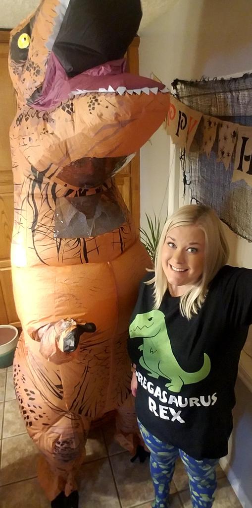 adambcarroll's tweet photo. Tyrant the T-rex with his Pregasaurus Rex! #Halloween https://t.co/iK4WpPzu9Q