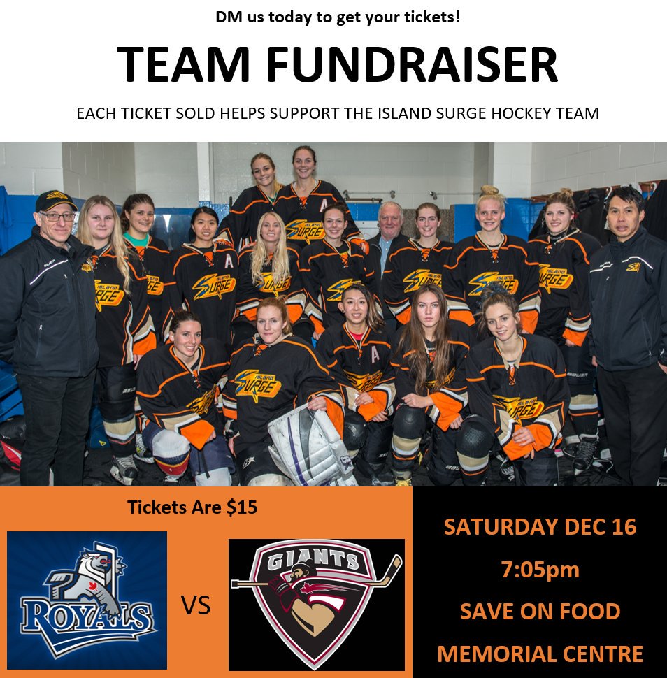 IslandSurge's tweet photo. We are selling Victoria Royals Tickets! Each ticket sold helps support the Island Surge women's hockey team! #hockey #victoriaroyals https://t.co/YE37tU9F6A