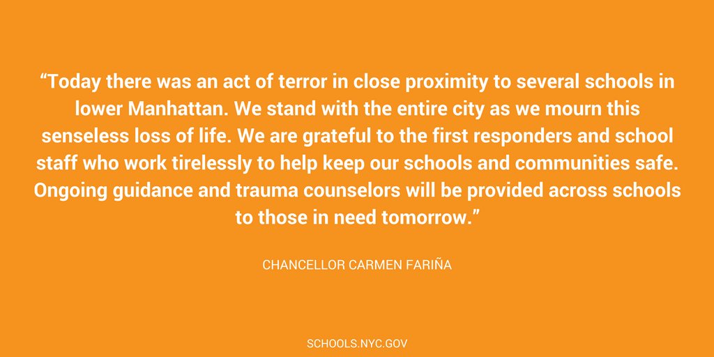 NYCSchools's tweet photo. Statement from @CarmenFarinaDOE on today's events in Lower Manhattan. https://t.co/tRN5N42MNJ