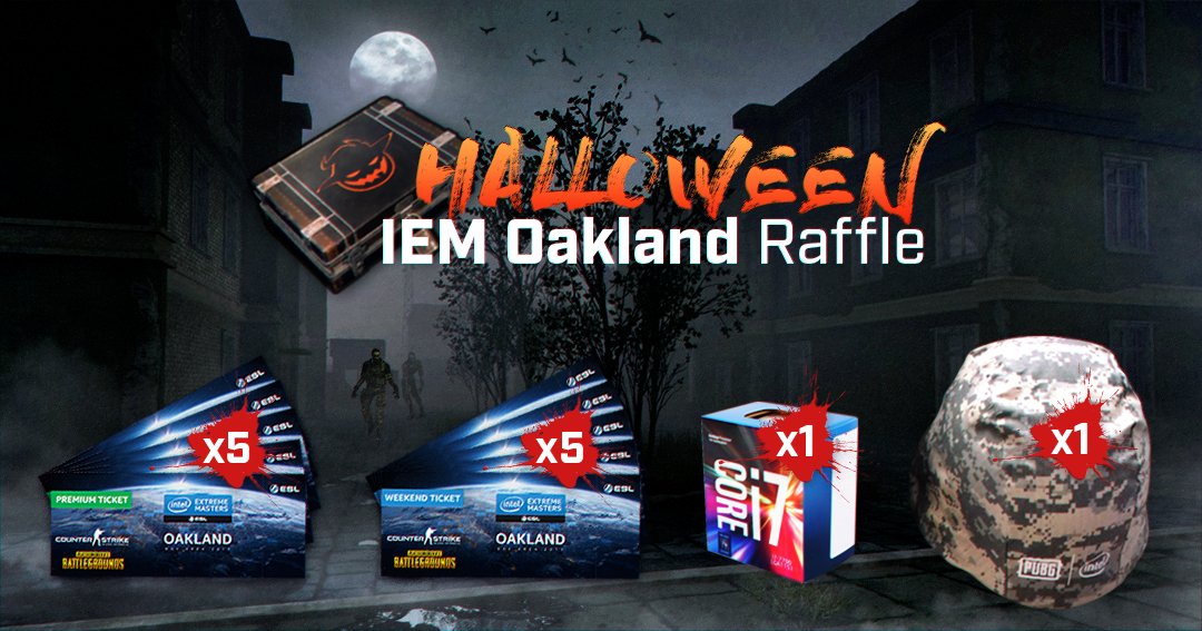 IEM's tweet image. Happy Halloween from all of us at #IEM! 
Enter our raffle and win some amazing Intel &amp;amp; PUBG prizes:
👻 iem.gg/halloweenraffle