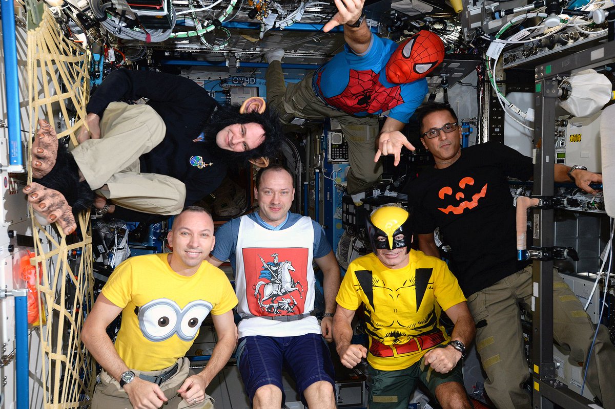 Space Station trick-or-treaters. We keep a bag of costumes up there :) 
Happy Halloween!
