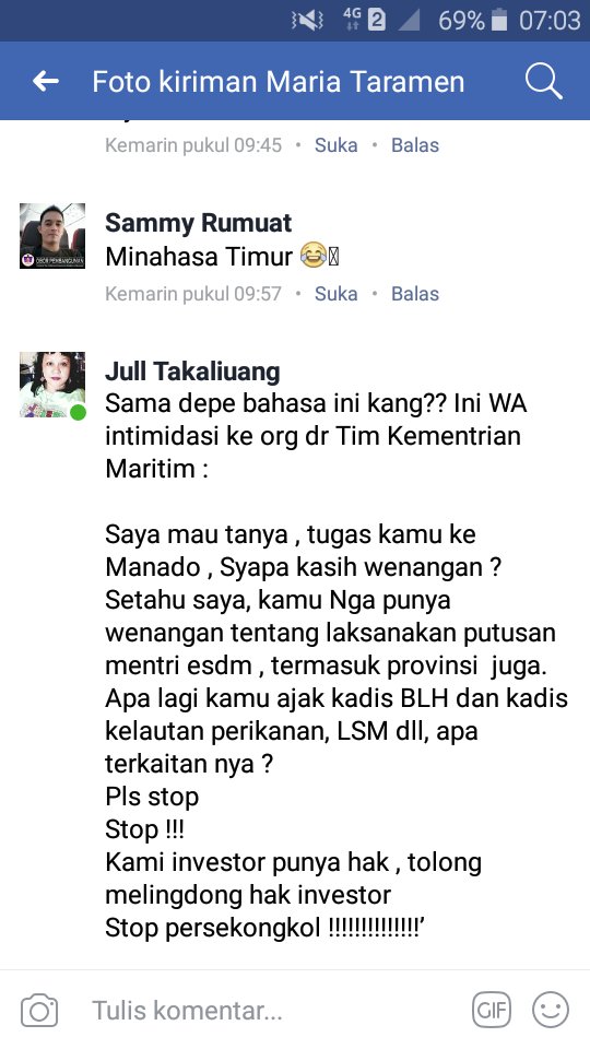 MariaTaramen83's tweet photo. @jatamnas @jokowi @KementerianLHK @KSPgoid @kkpgoid @bkpm @GreenpeaceID @KontraS @sahabatICW @SaveBangka @walhinasional Ini sms Intimidasi ke Tim yang turun saat itu.
Di curigai pengirim sms ini adalah orang perusahaan https://t.co/fatuDm0ohR