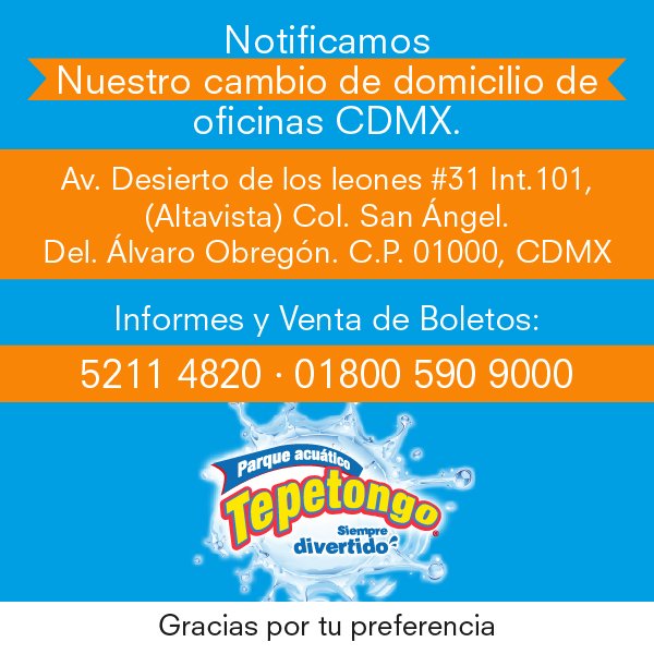Tepetongoparque Auf Twitter Notificamos Nuestro Cambio De Domicilio En Av Desierto De Los Leones 31 Int 101 Altavista Col San Angel Del Alvaro Obregon C P T Co Rnzuim9fik