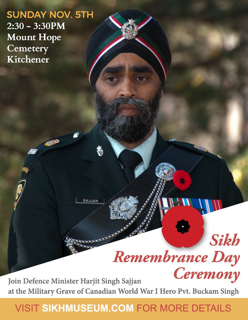 sikhmuseum.com/remember Sun Nov 5th, join Defense Minister Sajjan to remember Canadian soldiers service &amp; sacrifices. #CanadaRemembers #Sikh