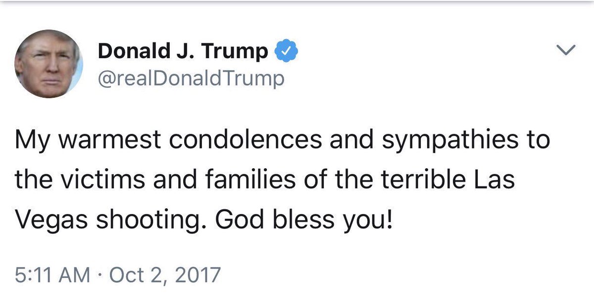 shannonrwatts's tweet photo. 1) What Donald Trump tweeted after a white man shot 600 Americans in Las Vegas vs what he’s tweeted about Manhattan. https://t.co/NMERsP9GEr