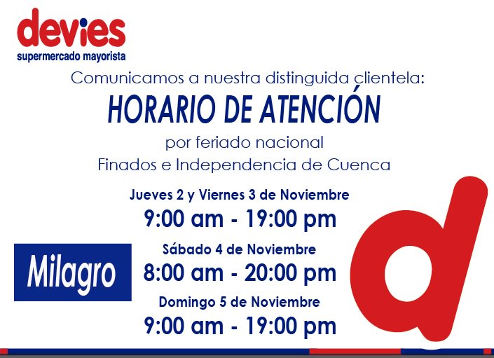 DeviesSM's tweet photo. Comunicamos a nuestra distinguida clientela
el horario de atención por feriado
@DeviesSM les desea un excelente feriado https://t.co/qwLhoWR2z2