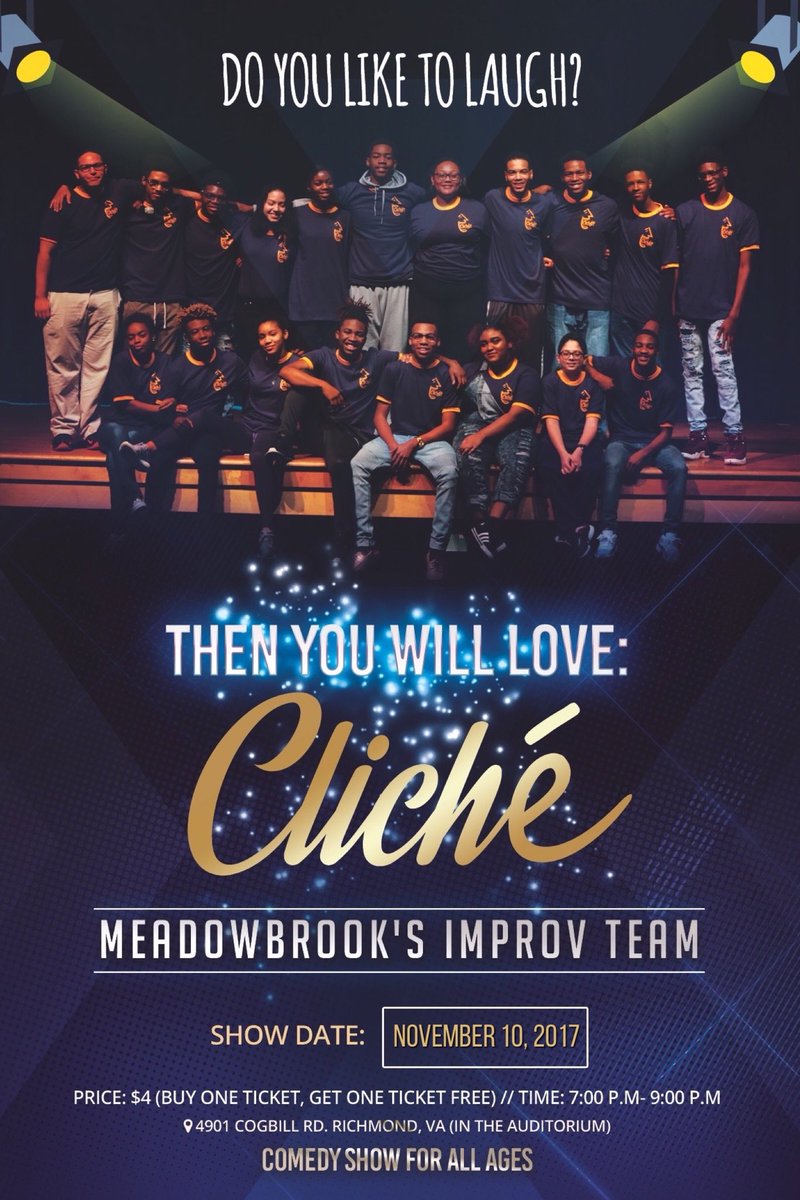 MBKdrama's tweet photo. The first Cliche’ Improv Show will be Friday Nov. 10 @ 7pm. Tickets are $4 but it’s buy one get one free!! Don’t miss out! https://t.co/AGAQskl0di