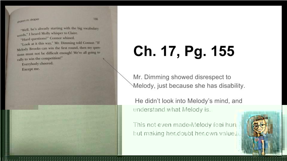 yinlay22's tweet photo. #BookSnaps Week 2 for the novel #OutofMyMind by @sharonmdraper
Melody faced some challenges, but she would go over those
@ms_marcum 
#KAStw https://t.co/pv2ItLfyTH
