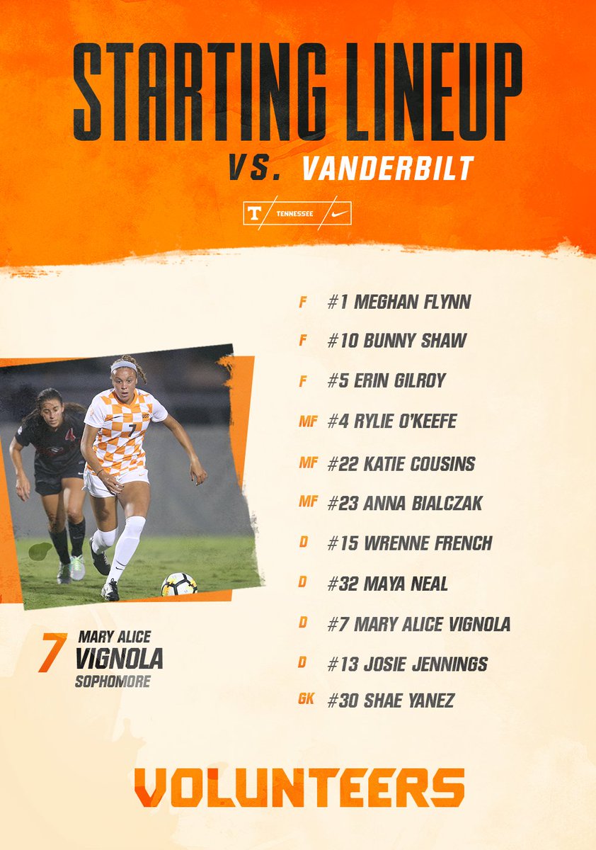 Vol_Soccer's tweet photo. #StartingXI | Our starting 11 vs. Vanderbilt. @flynnstonez is starting at forward; @MAVignola at defense. https://t.co/x6X2mcD1mW